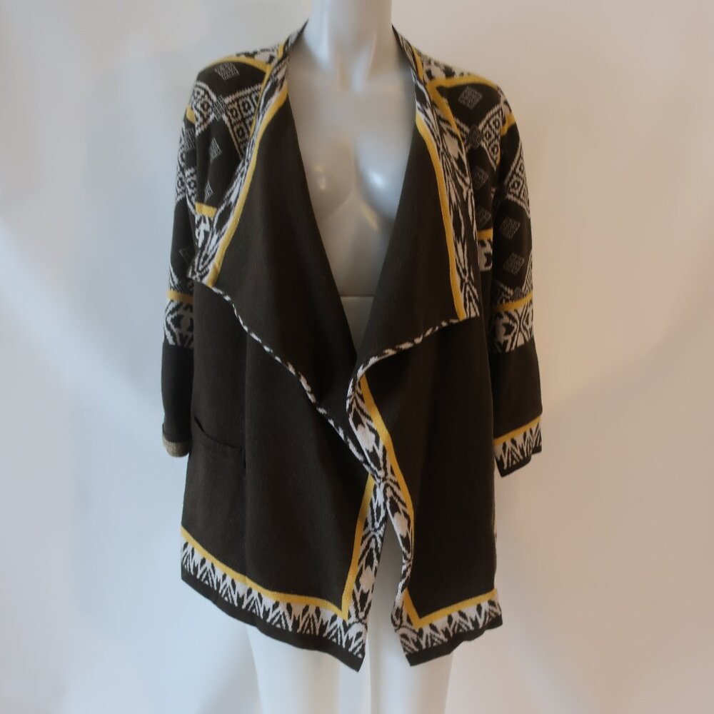 Womens Etro Green Yellow White Wool Angora Cashmere Cardigan Sweater 46 US/10